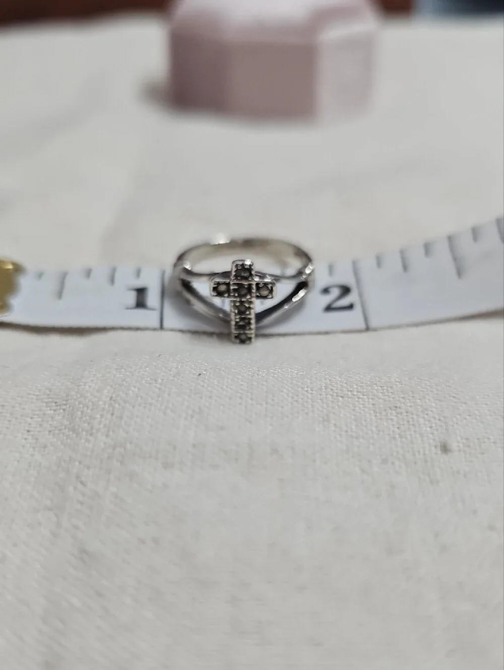 Vintage 925 Sterling Silver Marcasite Cross Ring Split Shank Size 4.5